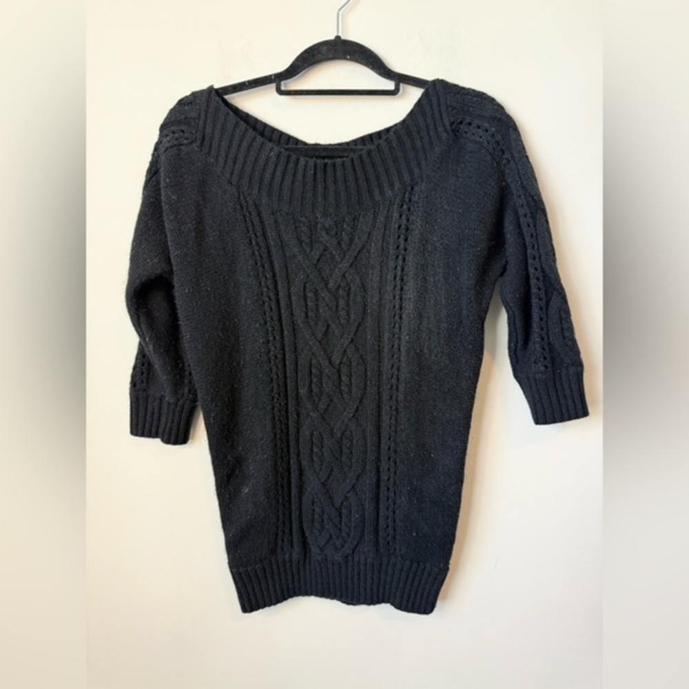 White House Black Market black knit cable sweater size small